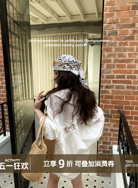 大于诗集 且听风吟 蕾丝拼接宽松显瘦白衬衫女松紧腰短裤套装夏季