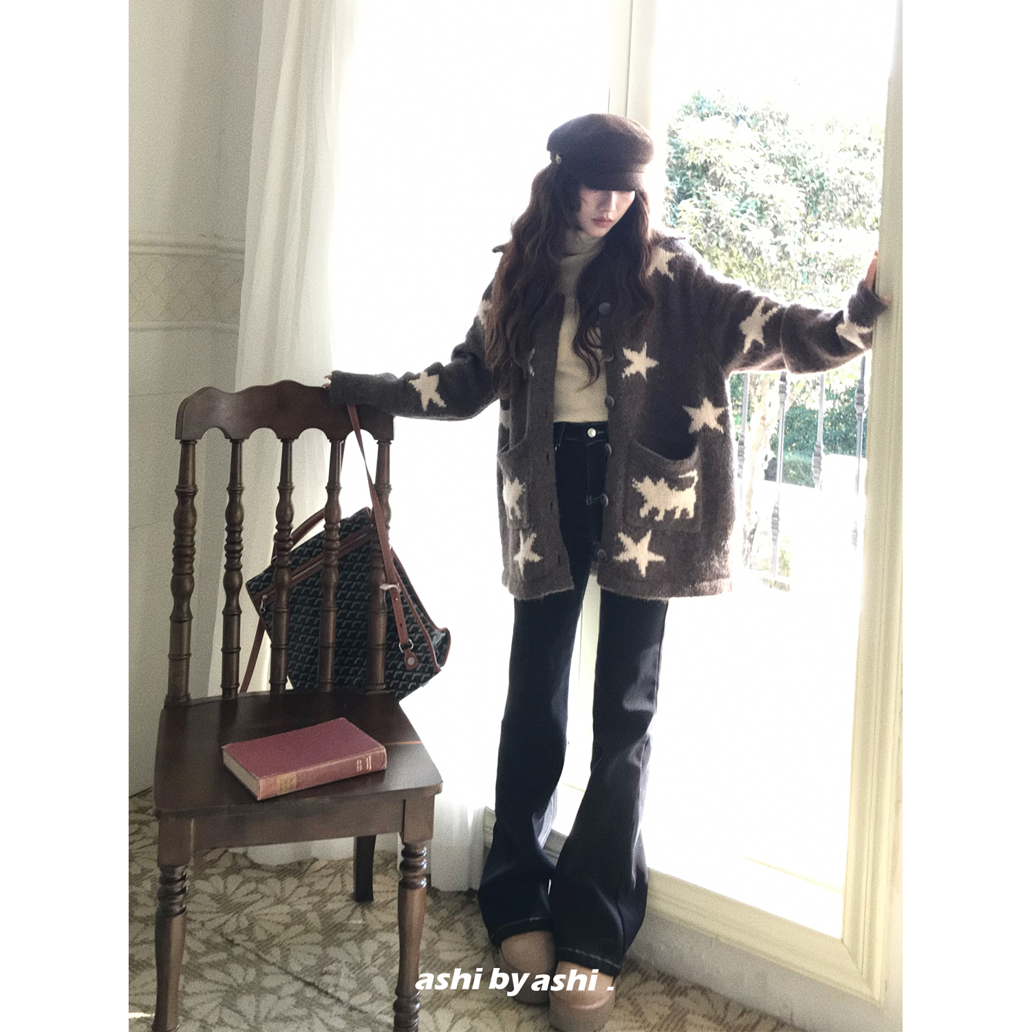 【11/24新品21点前七折】摘星星的猫 羊毛提花宽松毛衣开衫外套