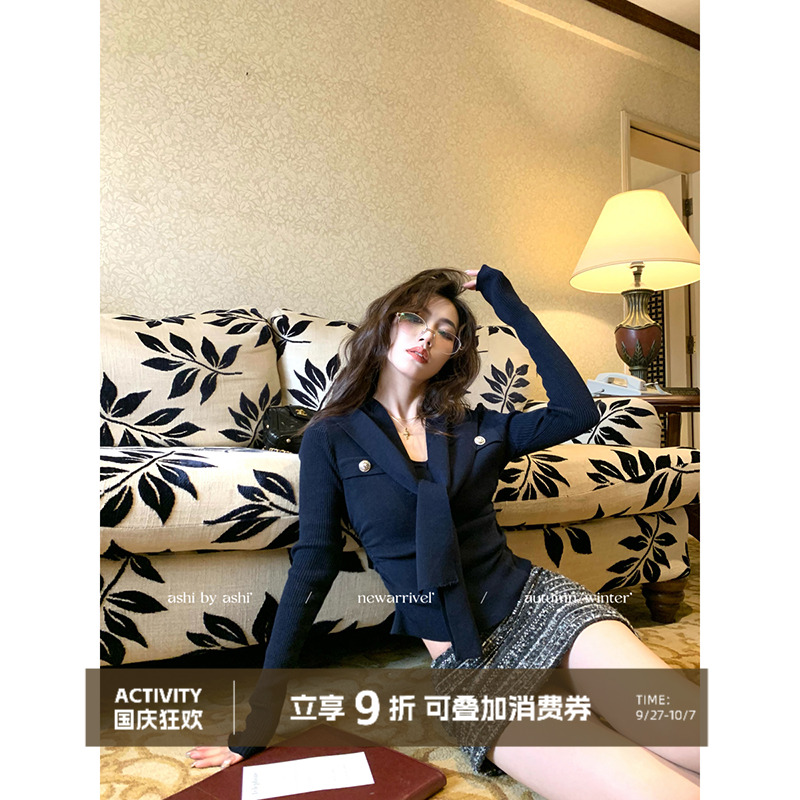 大于诗集 金秘书为何那样 纯欲风修身V领针织衫女绑带羊毛打底衫