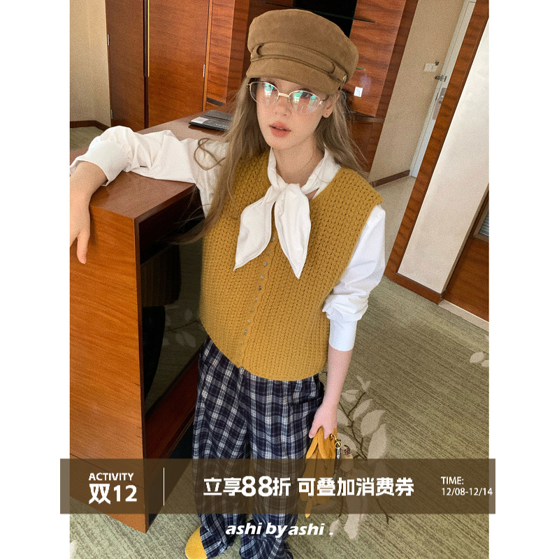 大于诗集 曼乐之城 慵懒风粗线毛衣女圆领背心高级感显瘦针织马甲