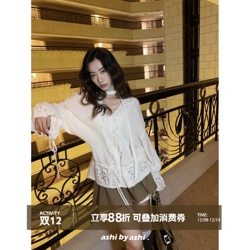 大于诗集 磨坊舞会 撞色木耳边高腰系带A字半身裙女显瘦裙裤秋冬