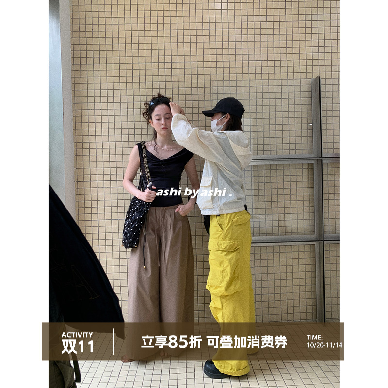 大于诗集 智性松弛感 宽松显瘦垂感阔腿裤女抽绳压褶慵懒休闲裤夏