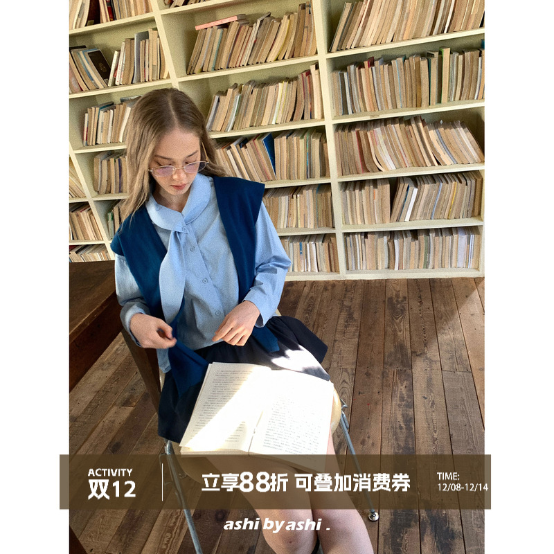 大于诗集 安妮心事 法式复古优雅不规则领带宽松衬衫女设计感衬衣