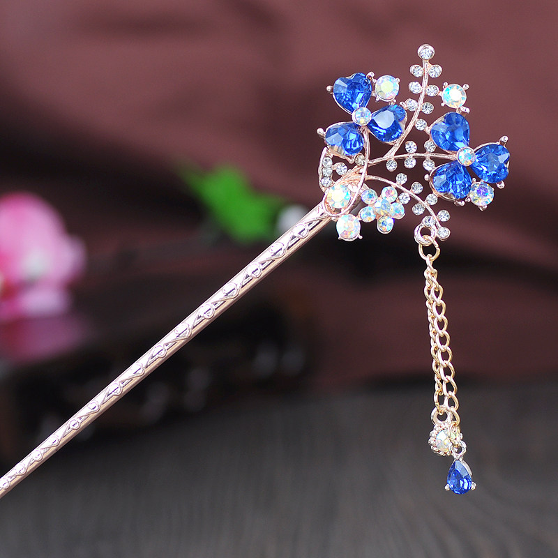 复古流行饰品水晶发簪子珍珠步摇古典古风流苏发饰儿童舞蹈头饰品