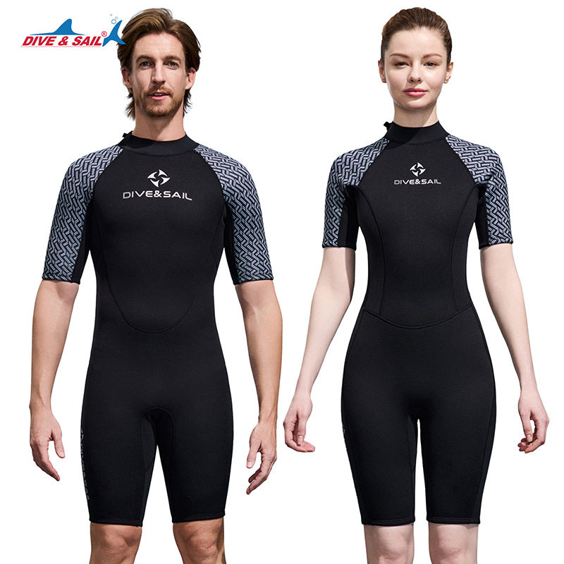 DIVE&SAIL2MM潜水服女连体短裤加厚防寒冲浪衣男游泳浮潜保暖