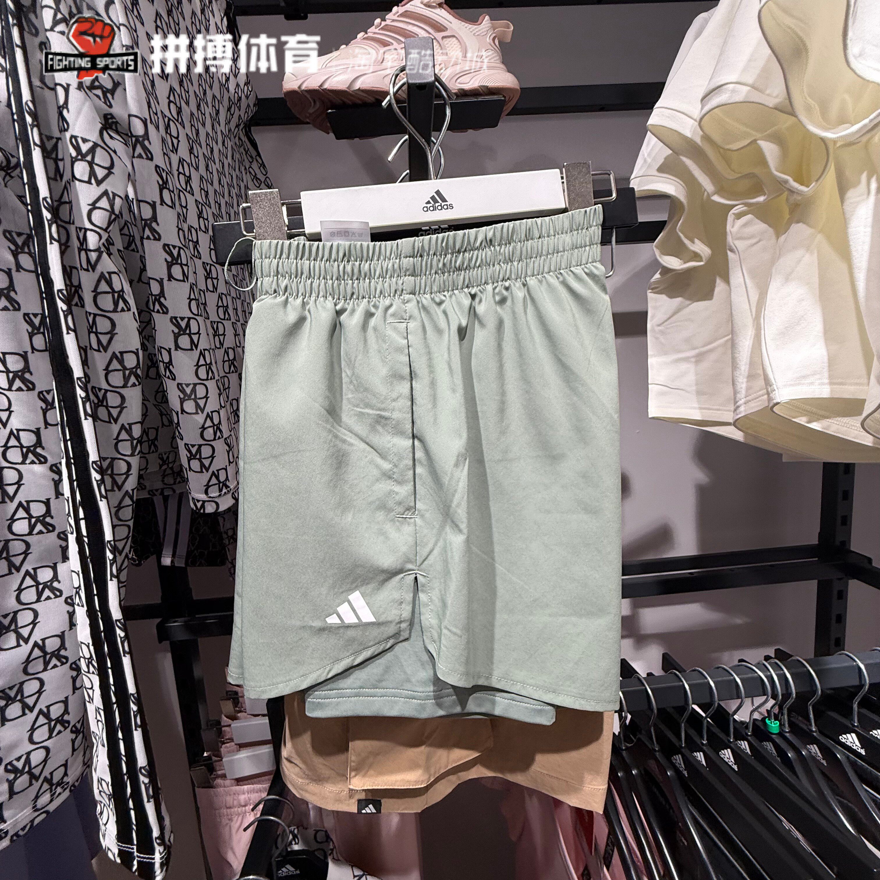 正品Adidas阿迪达斯女裤二合一速干透气运动跑步五分裤 JN1364
