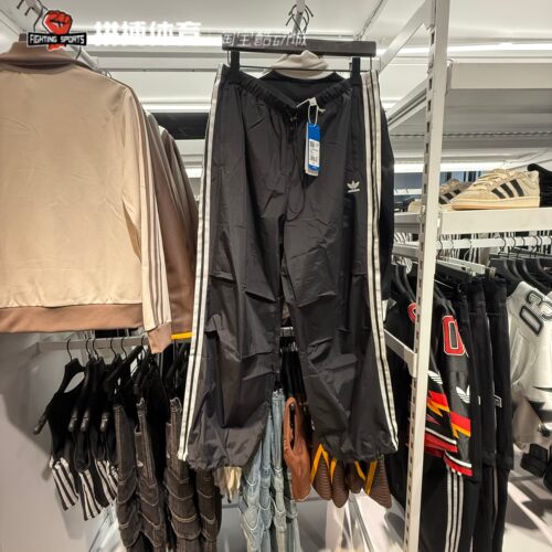 Adidas三叶草 女子梭织速干三条纹运动休闲阔腿直筒长裤IY7251