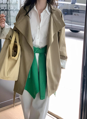 2026春季新款高级感慵懒宽松百搭中长款立领风衣外套女