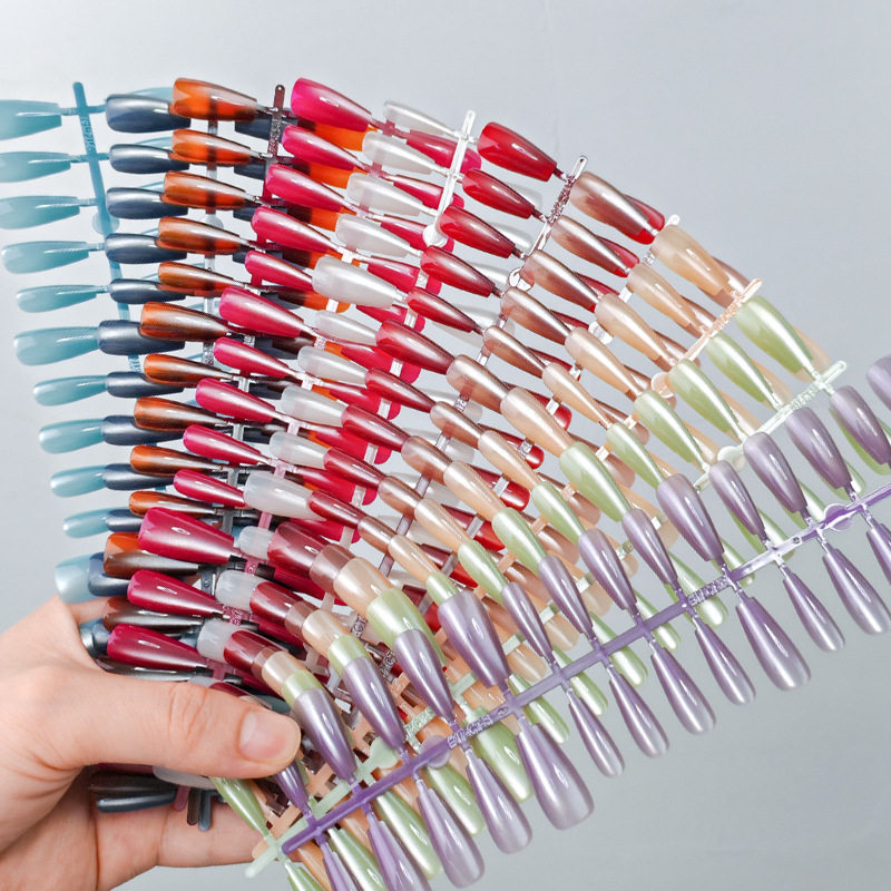 中长梯形纯色追光美甲猫眼穿戴甲