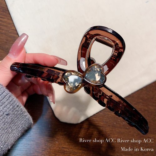 13cm爱心蝴蝶结透棕色【抓夹】韩国发饰大号鲨鱼夹