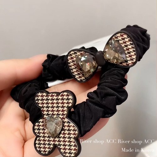 美拉德千鸟格【发圈】韩国发饰水晶蝴蝶结小熊头绳