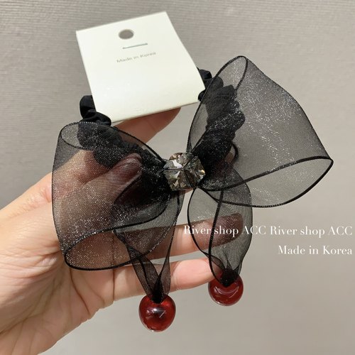 红樱桃雪纺蝴蝶结【发圈】韩国东大门发饰 水晶方糖