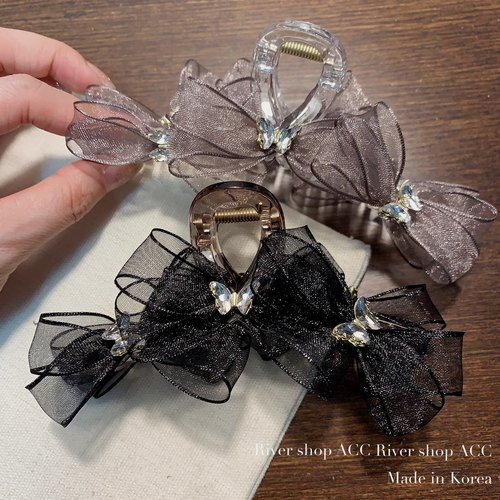 11cm雪纺小蝴蝶结【抓夹】韩国东大门新款春夏鲨鱼夹