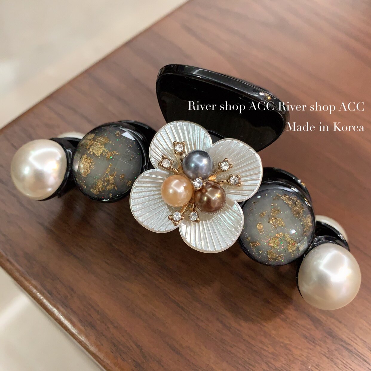 10cm大珍珠金箔琉璃花朵【抓夹/鲨鱼夹】韩国东大门进口发饰发夹