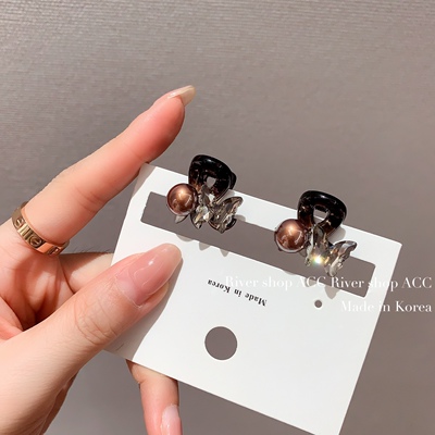 2cm【摩卡慕斯系列】灯泡珠茶晶蝴蝶【抓夹/小号鲨鱼夹】韩国发饰