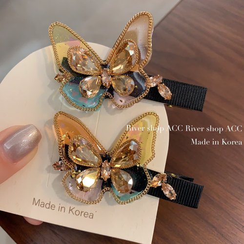 6cm韩国进口【捏夹/鸭嘴夹】轻奢水晶琉璃钻蝴蝶发饰侧边夹碎发夹