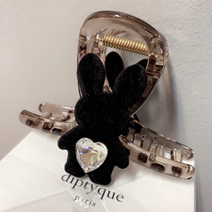 8cm丝绒小兔爱心【抓夹】韩国发饰中号鲨鱼夹发饰发卡头发夹子 秋