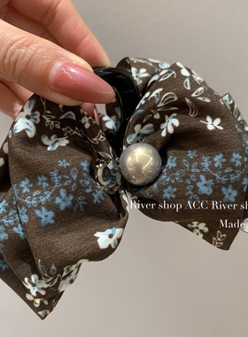 13cm布面碎花青灰色珍珠【抓夹/鲨鱼夹】韩国东大门25新款发饰