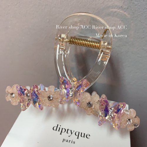 8cm粉色琉璃花、水晶小蝴蝶【抓夹】韩国发饰