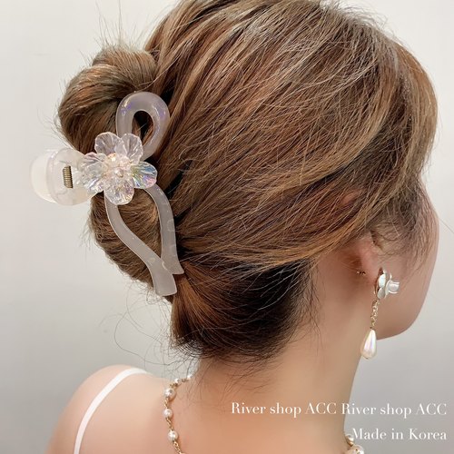 11cm琉璃冰透花朵果冻粉蝴蝶结【抓夹】韩国东大门新款2024夏季新