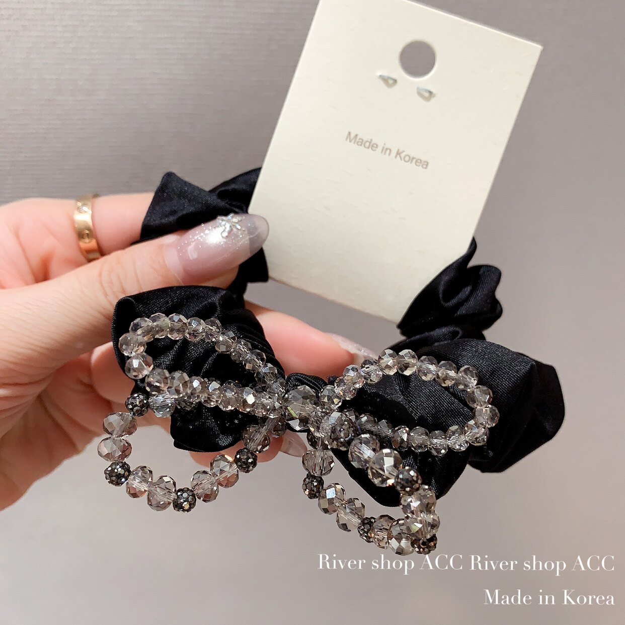水晶串珠蝴蝶结【大肠发圈】韩国进口发饰头绳头花弹力皮筋