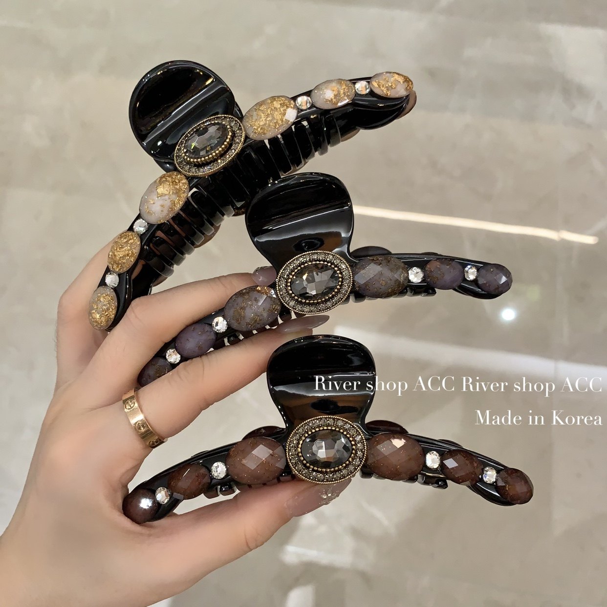 12cm金箔琉璃质感【抓夹/鲨鱼夹】韩国进口后脑勺发饰中等发量