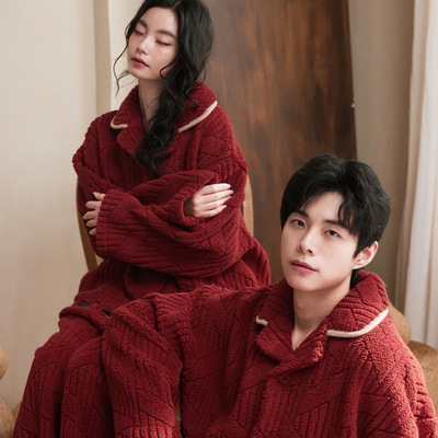 冬天睡衣情侣珊瑚绒红色本命年喜庆结婚新婚男女家居服保暖绒冬款