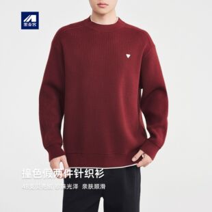 墨麦客男装2025冬季新款撞色假两件毛衣男圆领针织衫内搭男士线衣