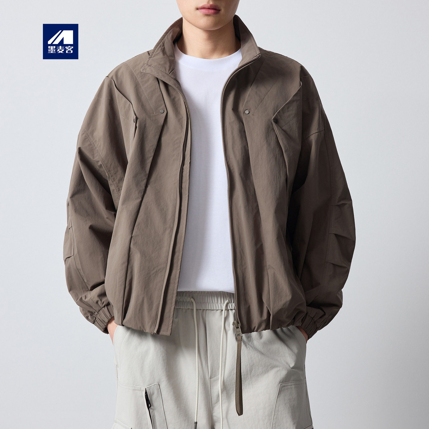 墨麦客男装美式休闲立领外套男2026春款分割式结构男士夹克81645.