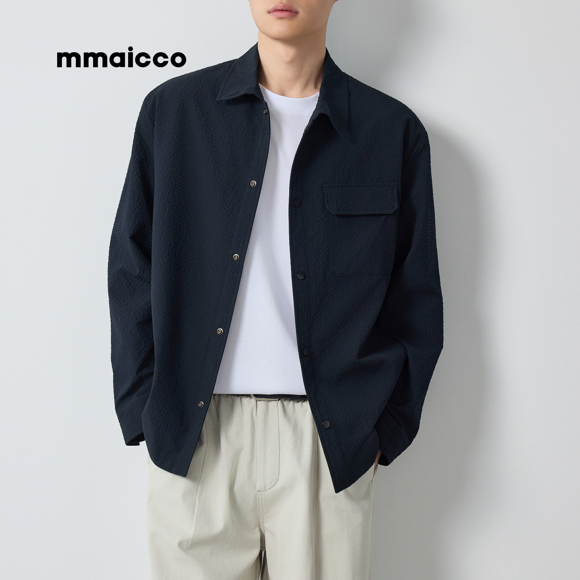 墨麦客男装2026春季新款衬衫式翻领夹克男士轻商务通勤休闲外套男