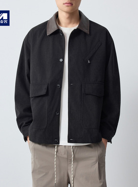 墨麦客男装高智通勤PU领外套男2026春季新款灯芯绒男士夹克81595.