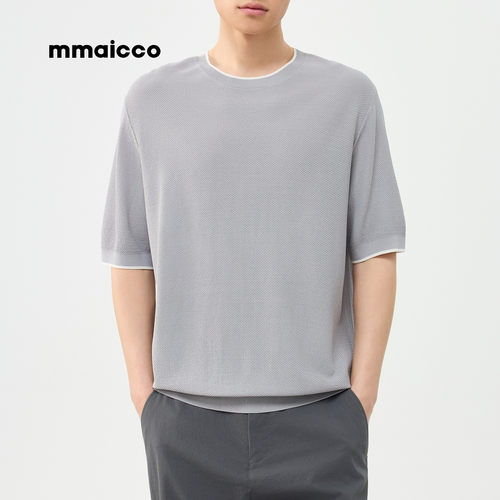 凉感冰麻撞色圆领短袖T恤男装墨麦客26夏季新款男士半袖针织体恤