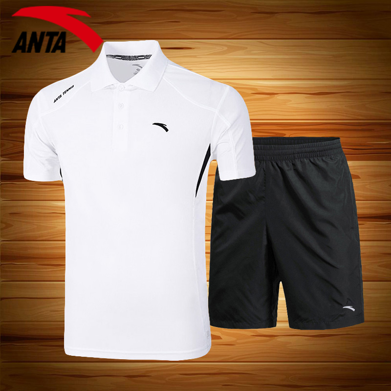 安踏运动套装男短裤翻领短袖