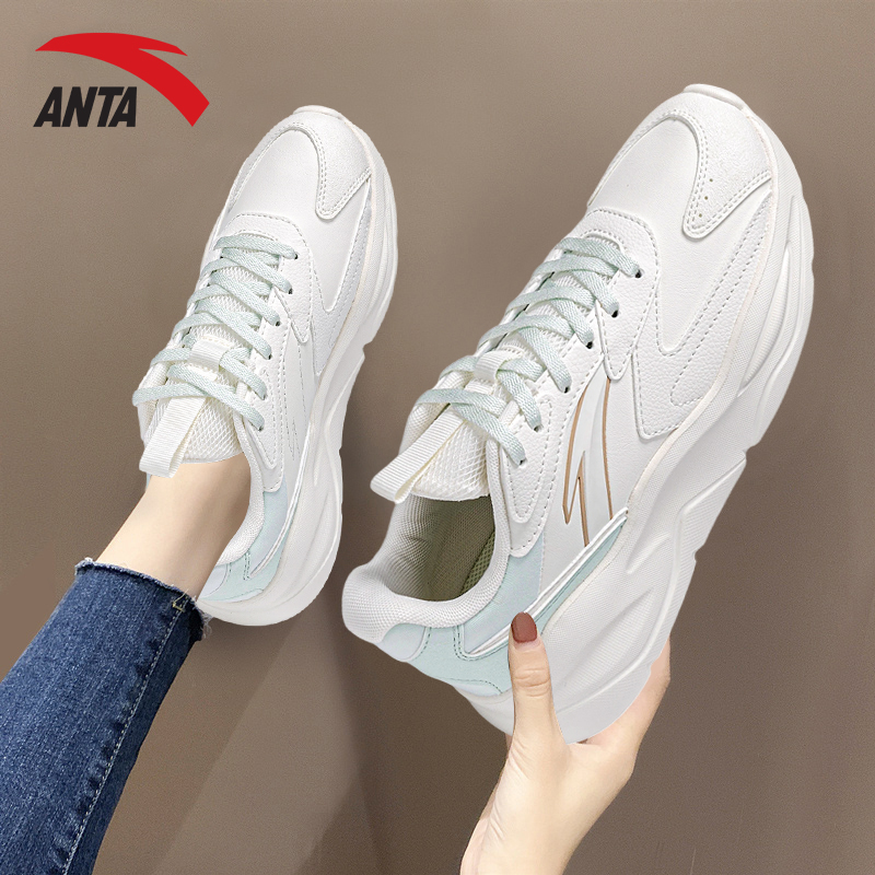 安踏女鞋不羁老爹鞋2025新款秋冬女款软底休闲鞋皮面防水运动鞋女