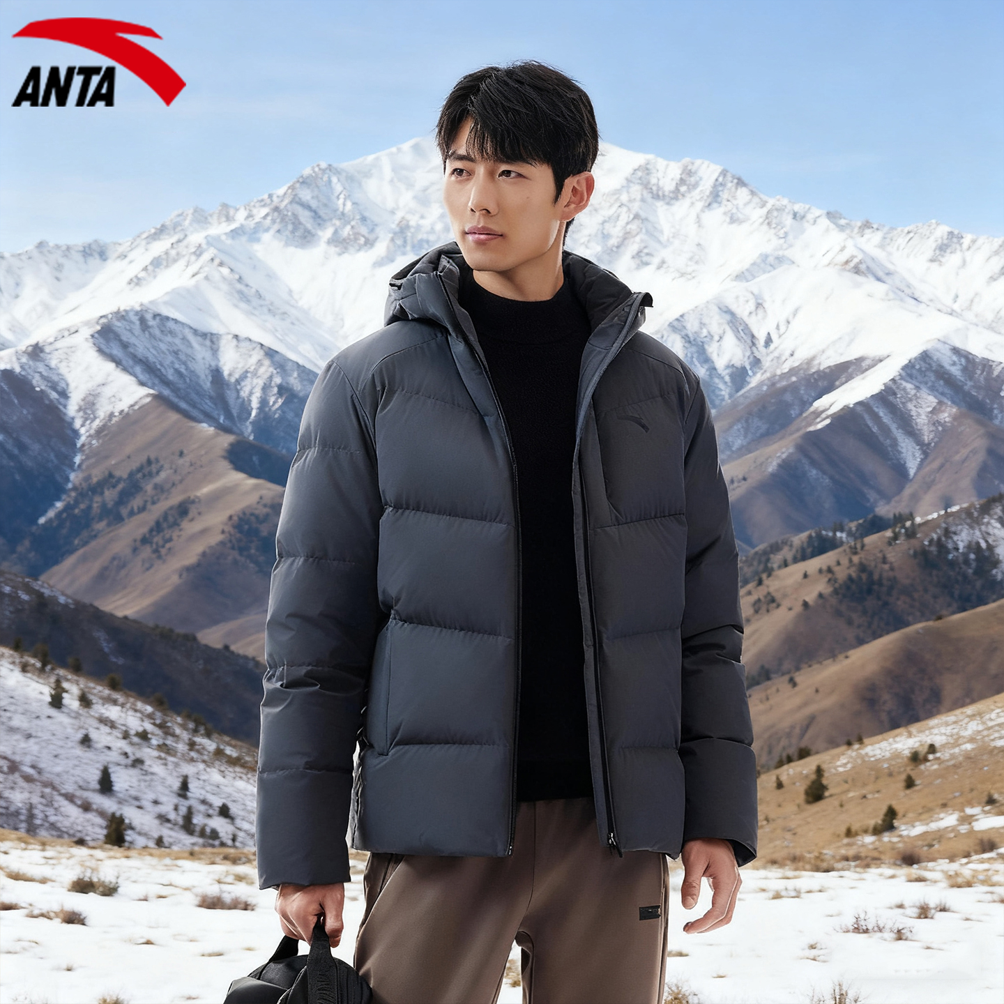 安踏羽绒服男连帽2025新款冬季男款加绒外套防泼水夹克上衣运动服