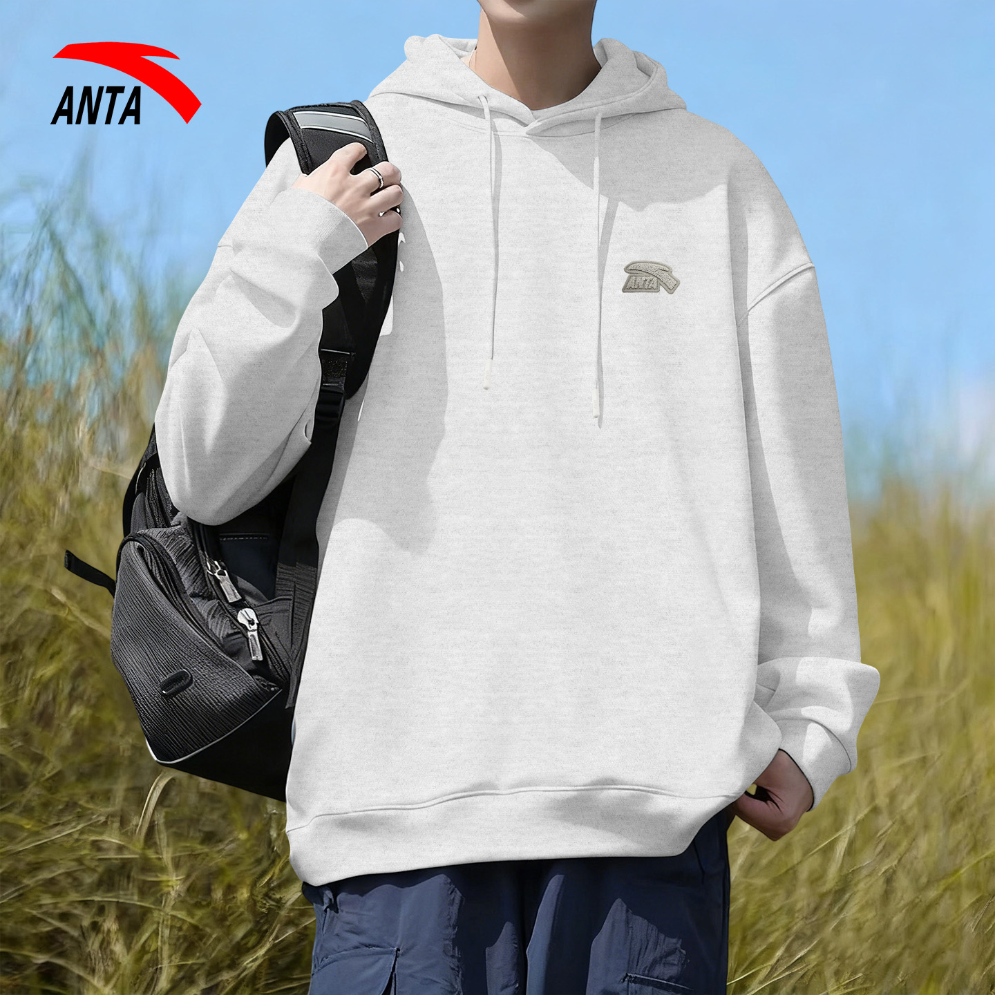 安踏连帽卫衣男2025新款秋冬男士套头衫运动上衣宽松美式休闲外套