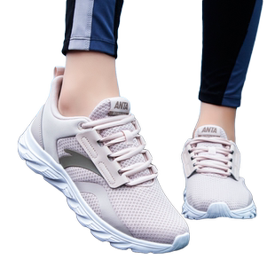 安踏女鞋跑步鞋秋冬女款粉色透气休闲旅游网鞋旗舰店妈妈运动鞋女