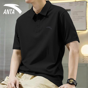 翻领T恤男2026新款 黑色商务中年男装 夏季 速干POLO衫 薄款 安踏短袖