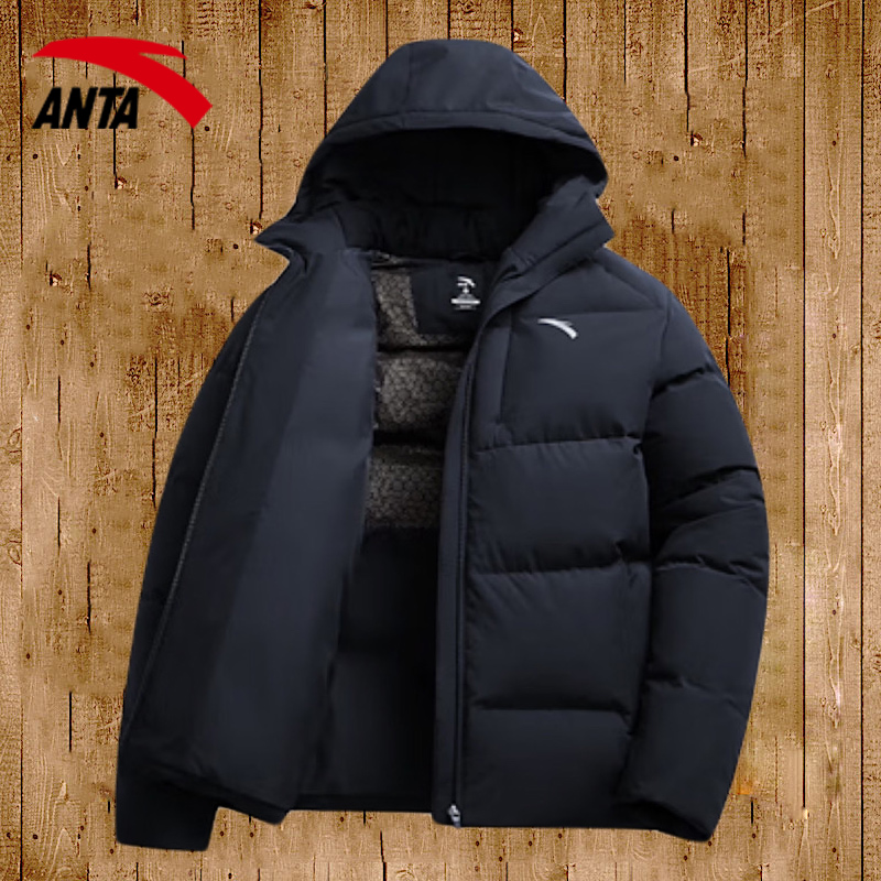 安踏面包羽绒服男连帽2025新款冬季男士加绒外套防泼水运动服上衣