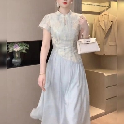 新中式旗袍禅意清冷艺术感穿搭高级感大方得体的连衣裙子女夏长裙