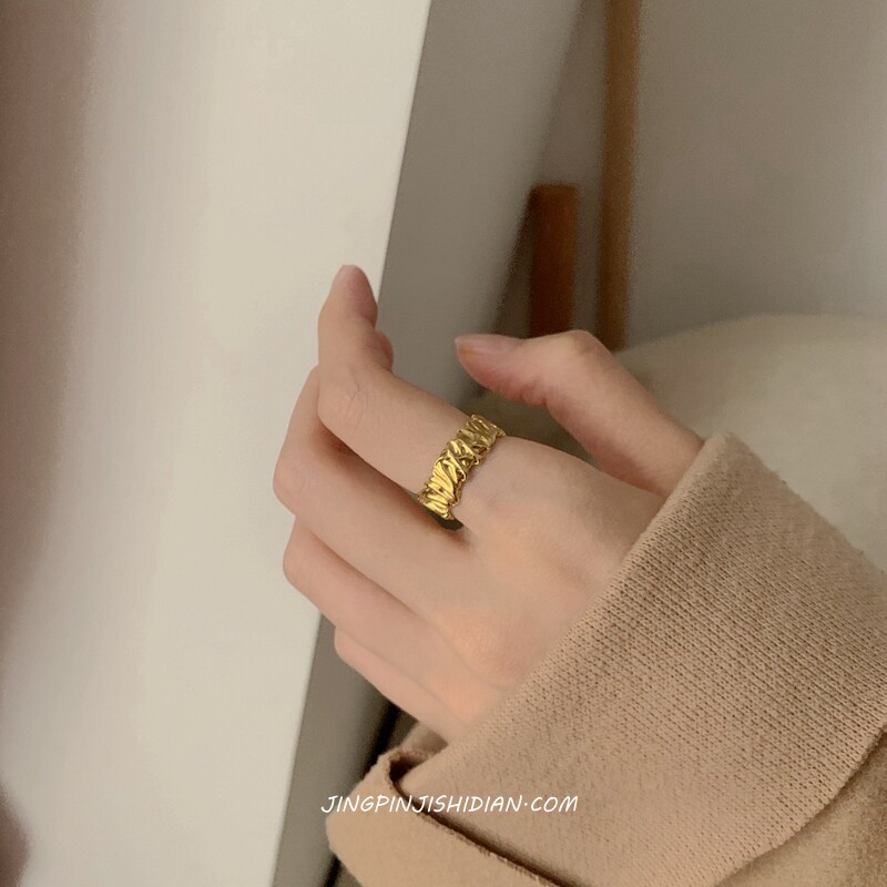轻奢褶皱锡纸不规则随形开口戒指图片