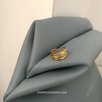 不规则缠绕金色随形夸张戒指女