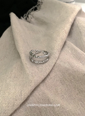 锡纸纹理不规则双层冷淡风戒指女