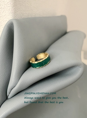 晶品开口可调节随形不规则金色夸张个性欧美风时尚个性绿色戒指女