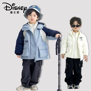 迪士尼儿童三合一冲锋衣羽绒服2024新款男童冬装外套女童加厚连帽