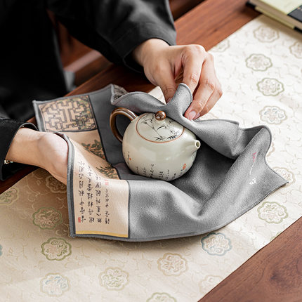 加厚茶巾布吸水禅意中式茶桌台专用毛巾抹布国风养壶巾垫高端茶布