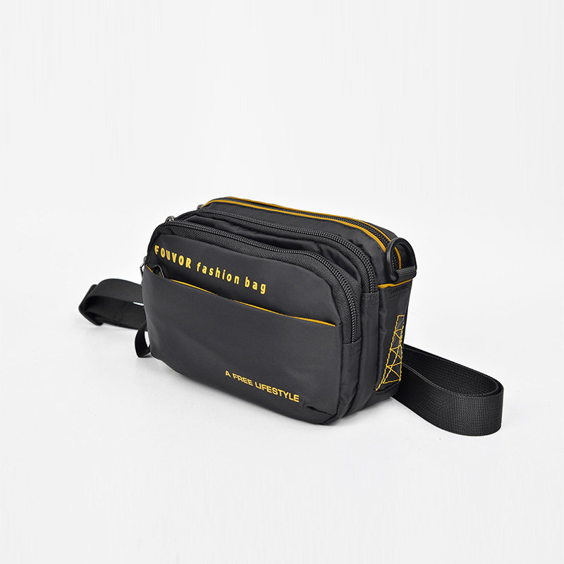 新款男士迷你小挎包多功能穿皮带腰包多隔层防水牛津布休闲包横款