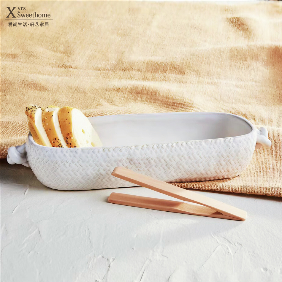 创意麻编纹深盘鱼盘复古做旧盘