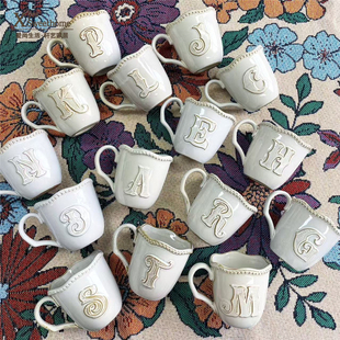 出口美国红牌马克杯 复古浮雕字母水杯 波浪边柱点咖啡杯 情侣杯