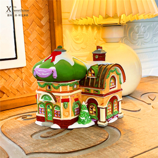 出口欧美陶瓷房子摆件 欧式城堡摆设 自配光源夜灯圣诞节礼物收藏